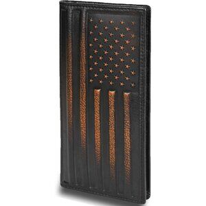 RFID Blocking Long Wallet for Men  Full Grain Leather American Flag Bifold